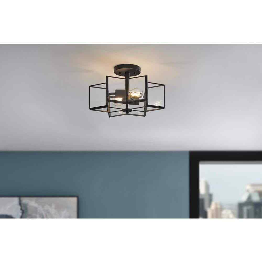 Home Decorators Collection Malena 14.25 in. 2-Light Matte Black Semi-Flush Mount