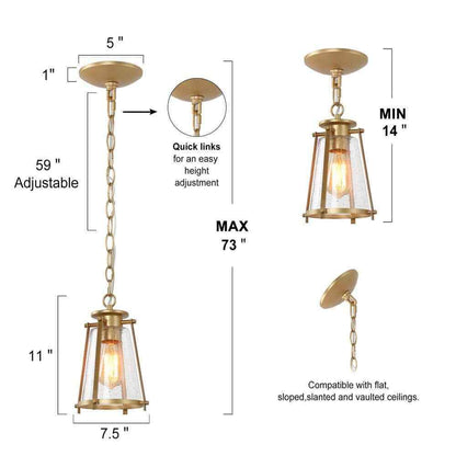 LNC Asaf Modern Gold Mini Pendant Light w/ Seeded Glass Shade 1-Light Pendant