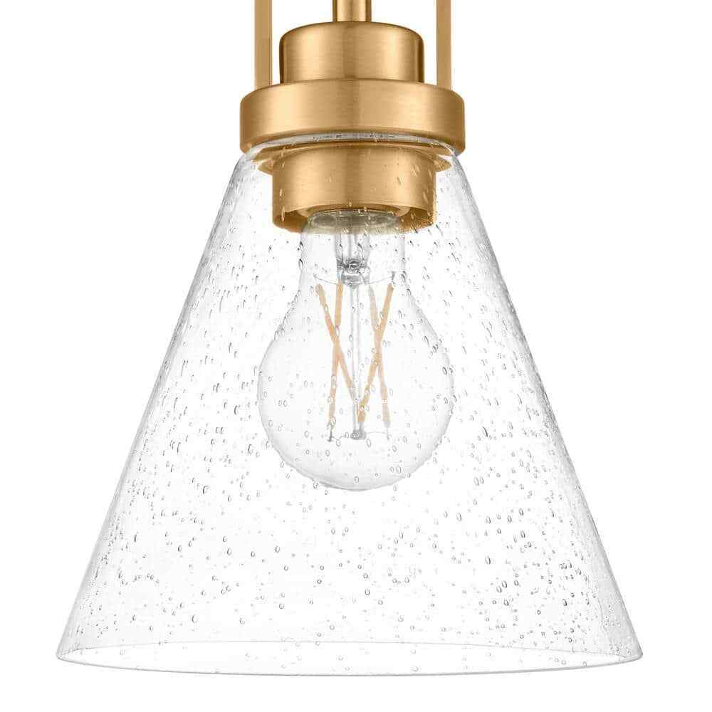 Home Decorators Clermont 1-Light Satin Brass Shaded Pendant w/Seeded Glass Shade