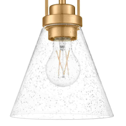 Home Decorators Clermont 1-Light Satin Brass Shaded Pendant w/Seeded Glass Shade