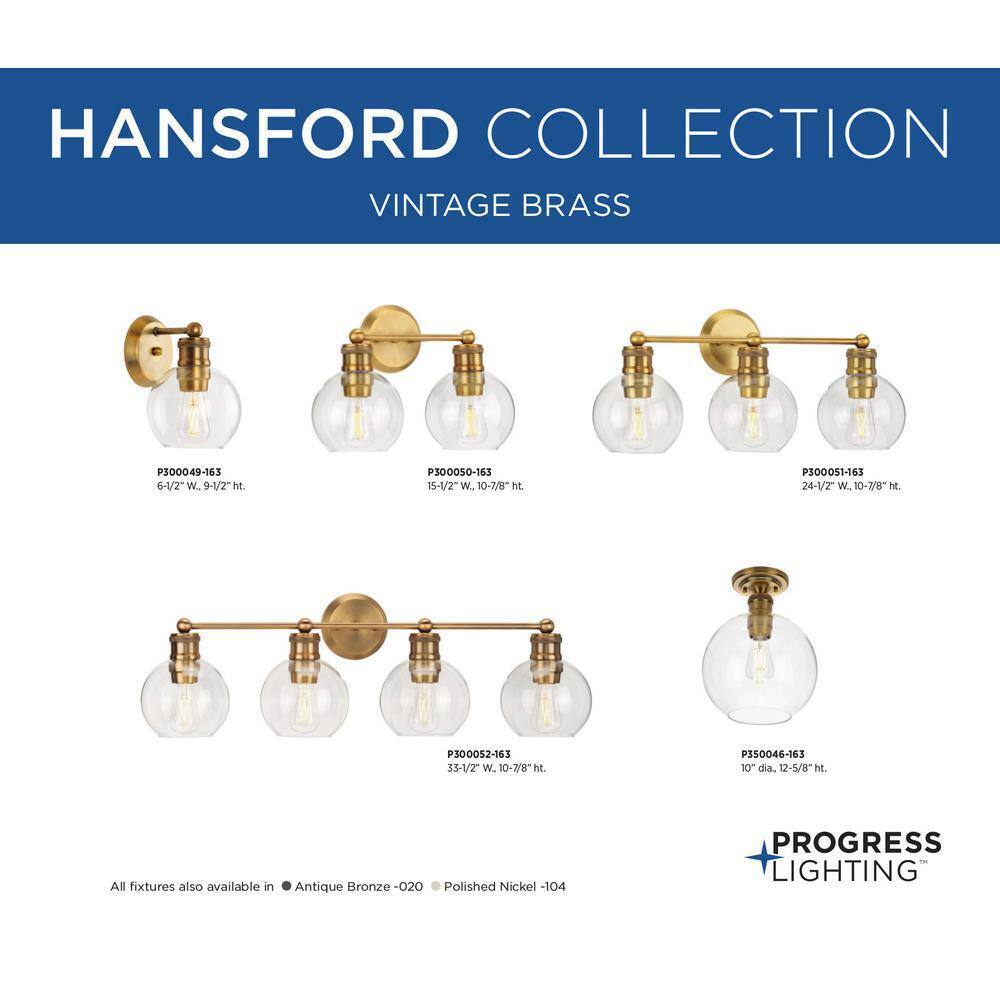 Progress Lighting Hansford Vintage Brass Clear Glass Farmhouse Flush Mount Light