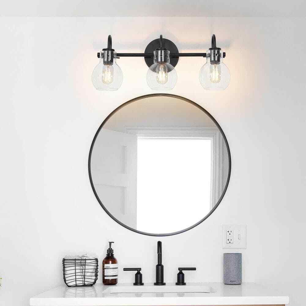 LNC 22 in. 3-Light Modern Black Bathroom Vanity Light w/Clear Glass Globe Shades