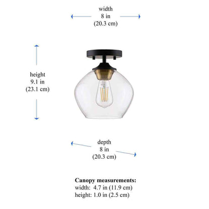 STANFORD LIGHTING Ancona 1-Light Black Semi-Flush Mount with Clear Glass Shade