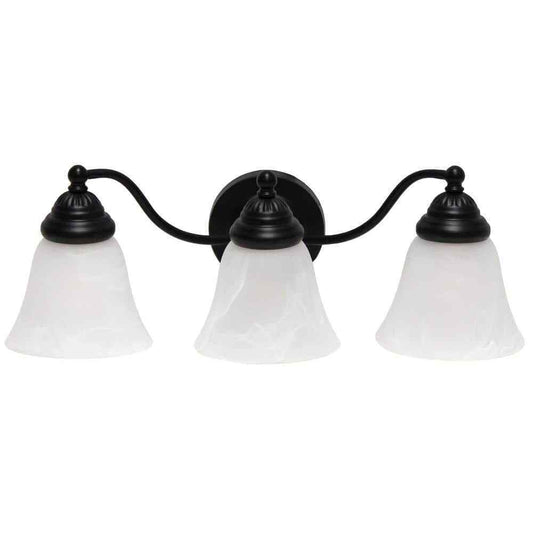 Lalia Home 7.5 in. 3-Light Black and Alabaster Shades Vanity Wall Fixture