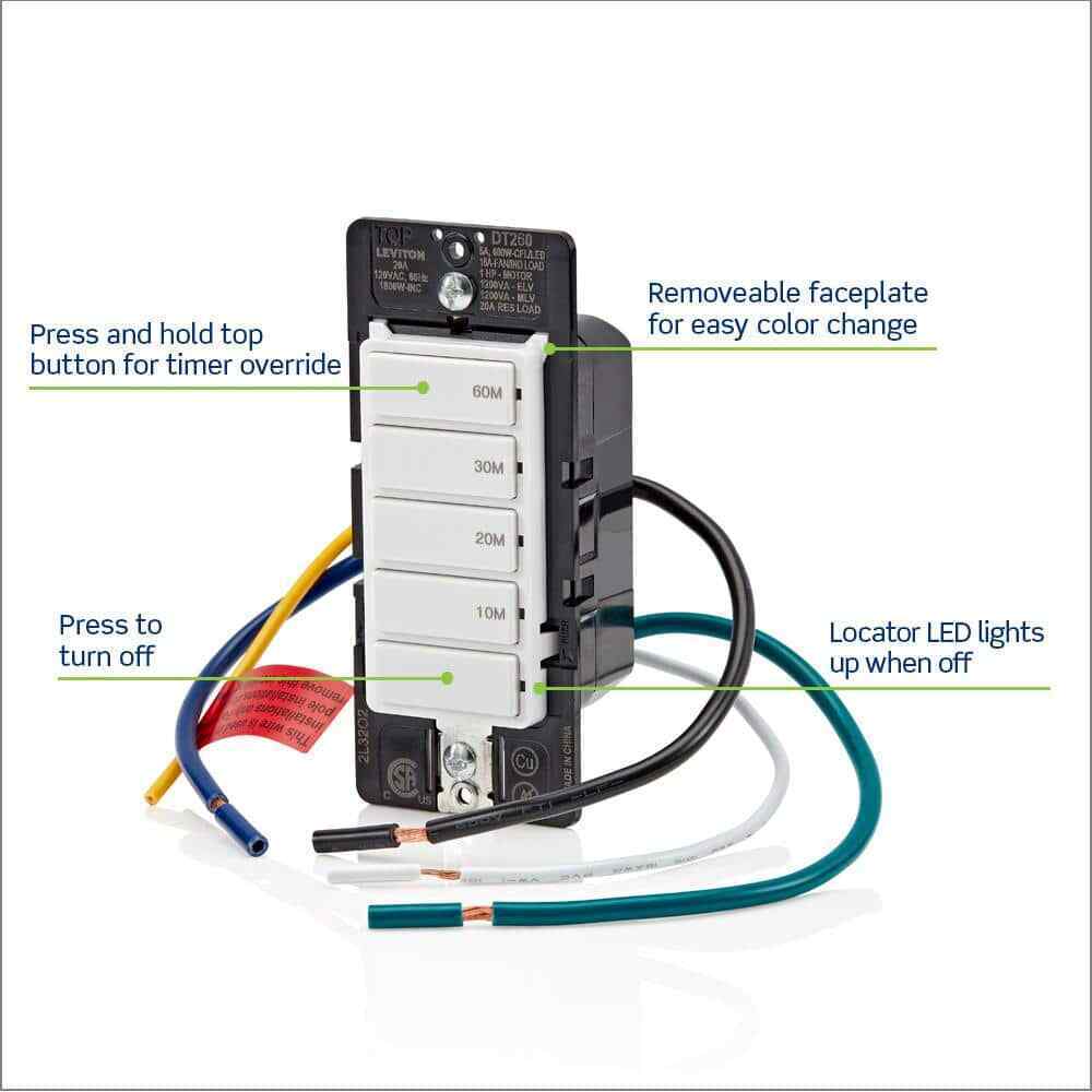 Leviton Decora 20 Amp Indoor Timer Switch Fan/Motor Single Pole/Multi-Way White