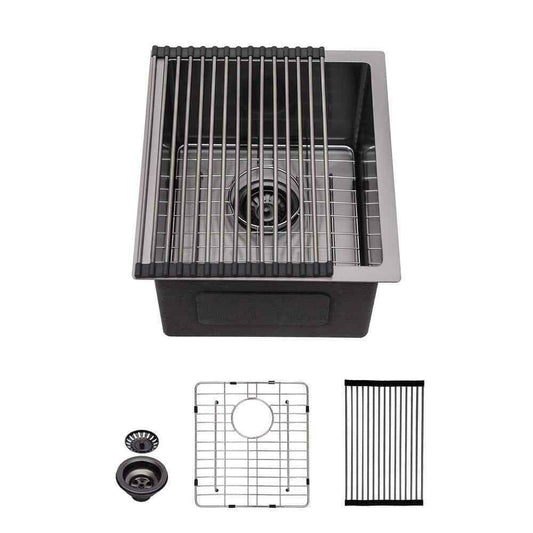 LORDEAR Gunmetal Black 15 in Undermount Single Bowl 16 Gauge SS Bar Sink