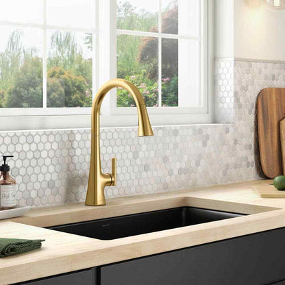 KOHLER Conti Single Handle Pull Down Sprayer Kitchen Faucet Brushed Brass