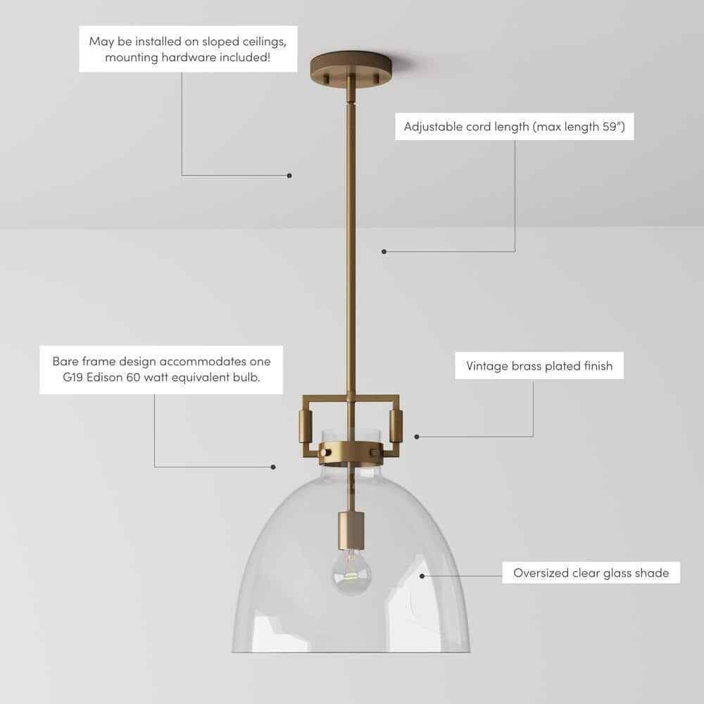 Nathan James Leigh Gold Indoor Ceiling Hanging Pendant Light w/ Clear Glass