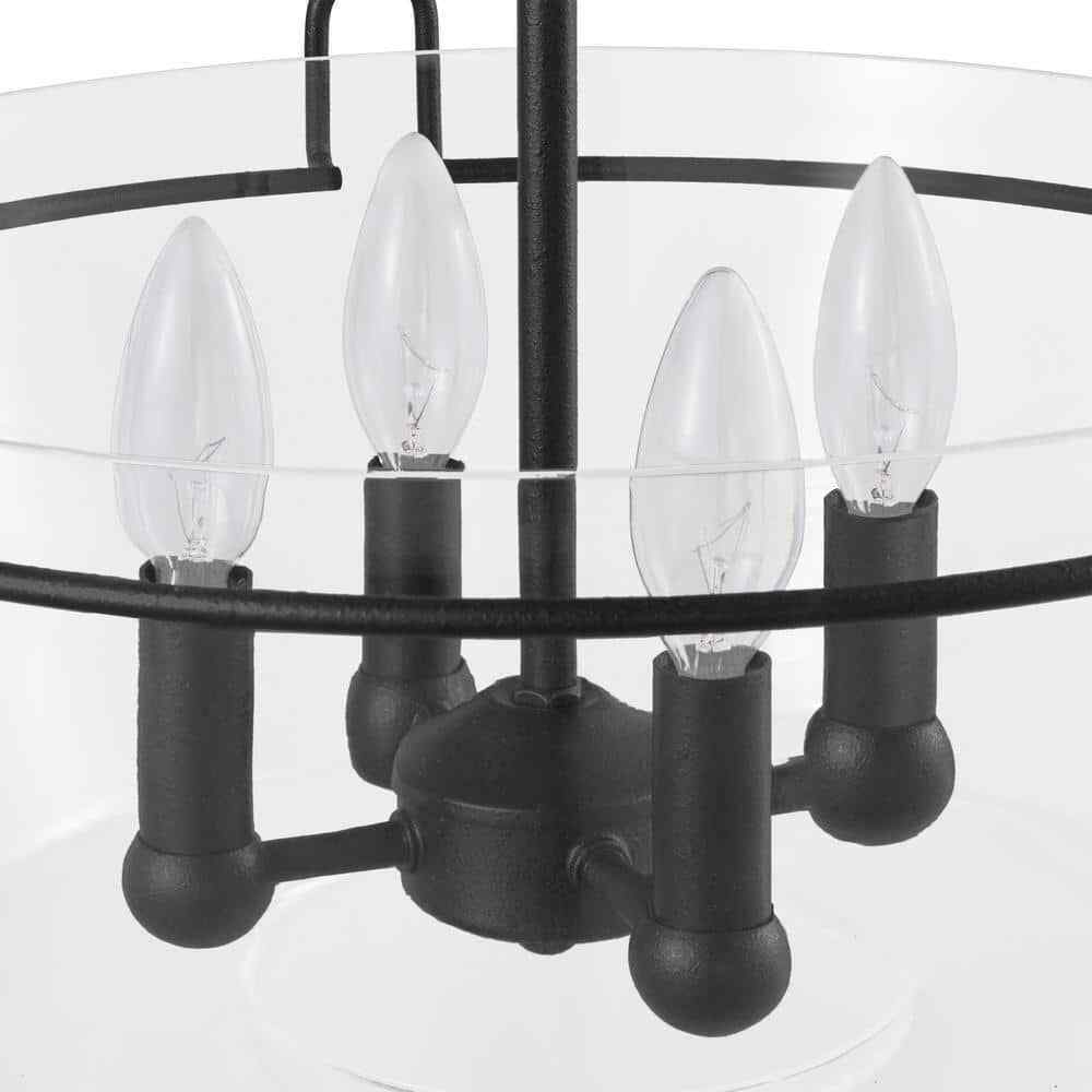 Home Decorators Crestlane 16.5 in. 4-Light Black Semi-Flush Mount Glass Fixture