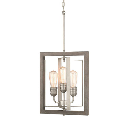 Home Decorators Palermo Grove 14 in. 3-Light Nickel Pendant w/ Painted Gray Wood
