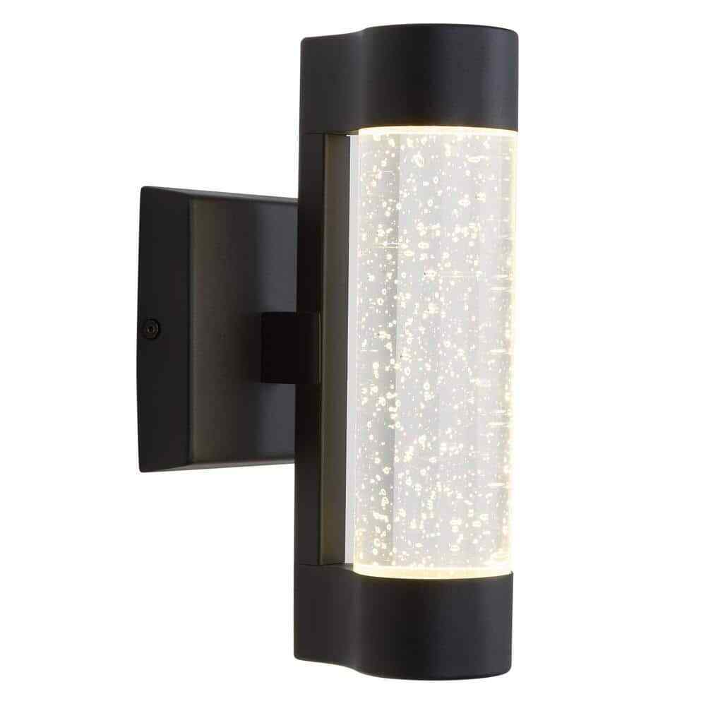 Home Decorators Ansel Black Bubble Glass LED Outdoor Light Cylinder Sconce