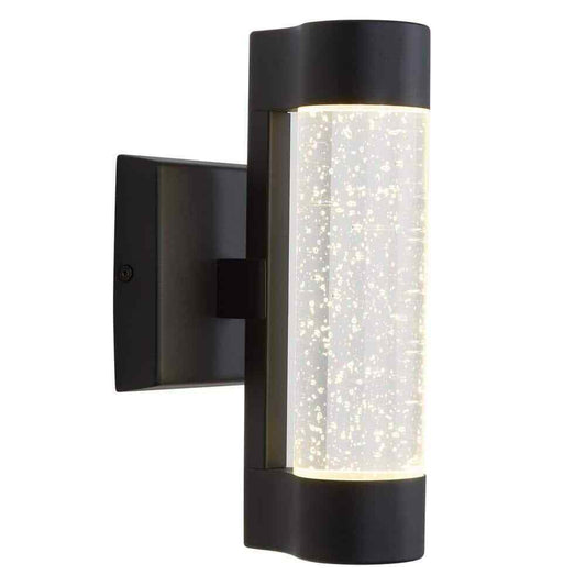 Home Decorators Ansel Black Bubble Glass LED Outdoor Light Cylinder Sconce