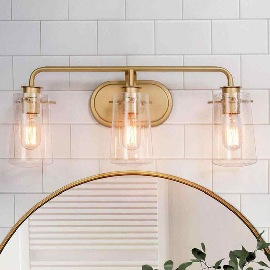 Uolfin Modern Gold Bathroom Vanity Light Farmhouse Wall Sconce w/ Glass Shades