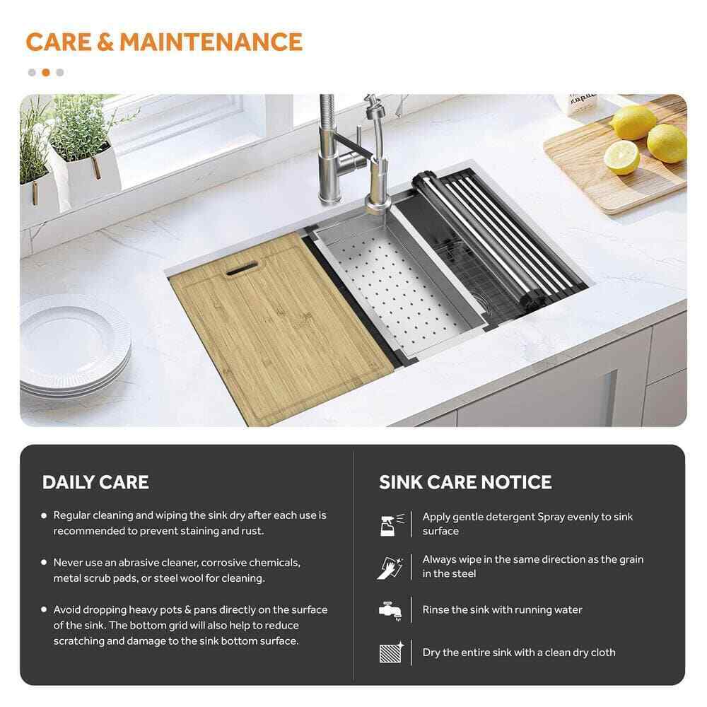 Glacier Bay AiO Zero Radius Undermount 16G SS 30 in. Single Bowl Kitchen Sink