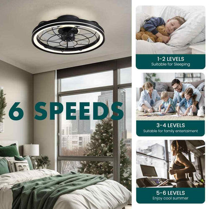 FANNEHONNE 19 in. Indoor Black Low Profile Ceiling Fan w/ Integrated LED Light
