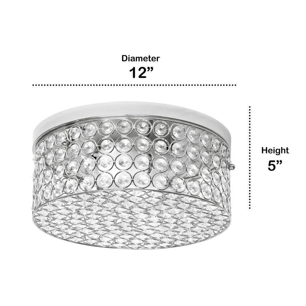 12 in. 2-Light Chrome Round Glam Flush Mount