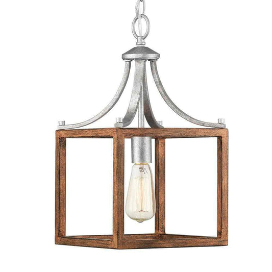 Hampton Bay Boswell Quarter 1-Light Galvanized Mini-Pendant with Wood Accents