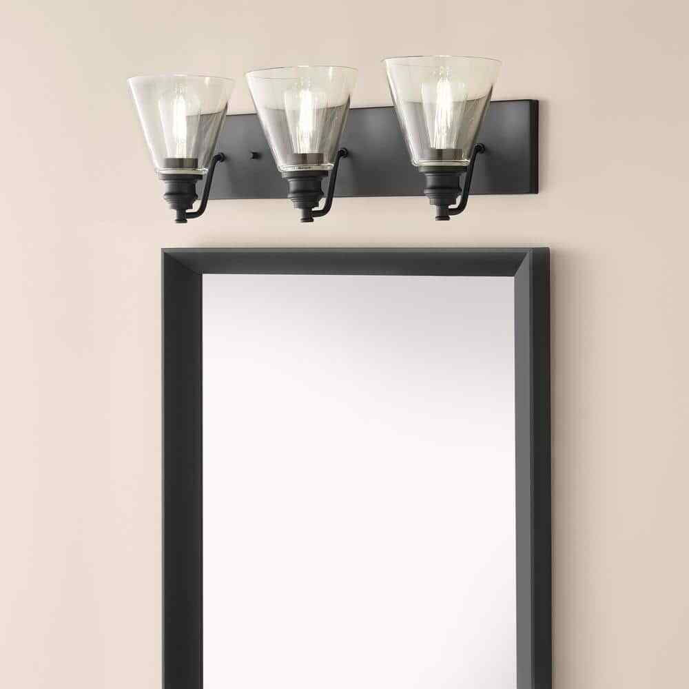 Hampton Bay Manor 24 in. 3-Light Matte Black Industrial Bathroom Vanity Light