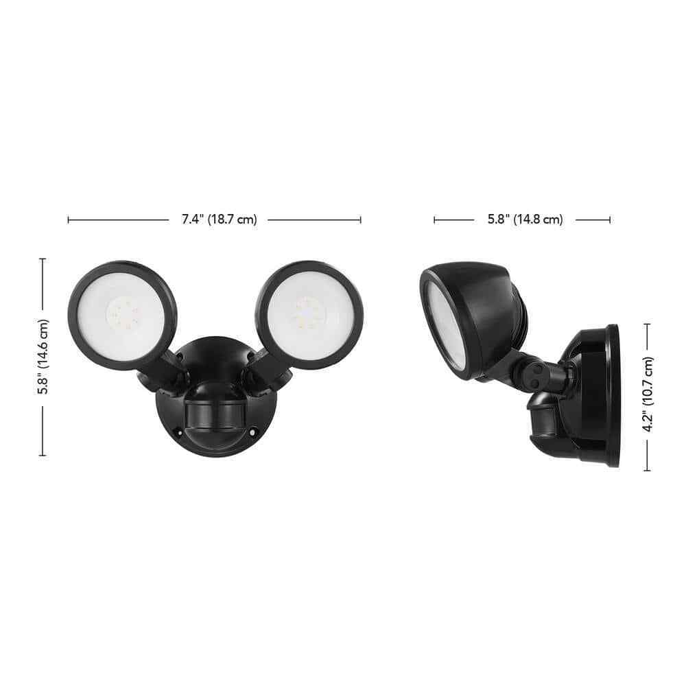 Defiant 180-Degree Black Motion Activated Wired 2-Head LED Security Flood Light