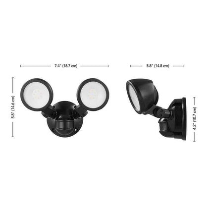 Defiant 180-Degree Black Motion Activated Wired 2-Head LED Security Flood Light