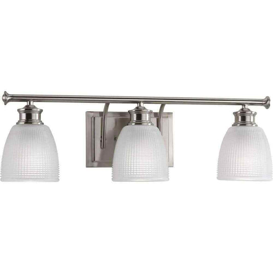 Progress Lighting Lucky 3-Light Brushed Nickel Glass Coastal Bath Vanity Light