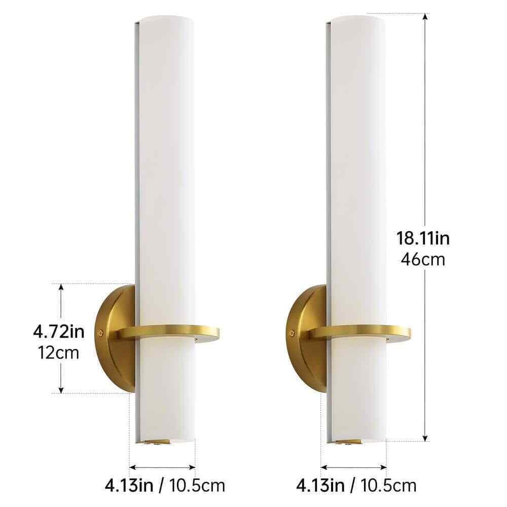 KAISITE Modern LED Wall Sconce w/ Frosted Cylindrical Acrylic Shade, Set of 2