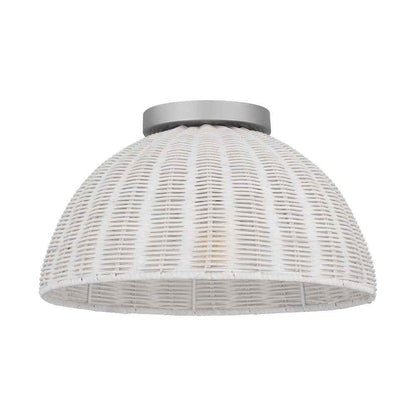 Hampton Bay Highler 13 in. Silver Flush Mount with White Rattan Shade HD5887E5
