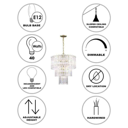 Tranquility 9-Light Polished Brass Tiered Chandelier w/ Beveled Acrylic Shade