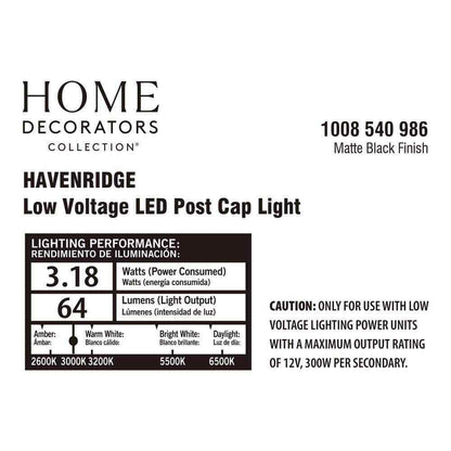 Havenridge 4 in. Low Volt Black LED Aluminum Hardwired Outdoor Pier Mount Light