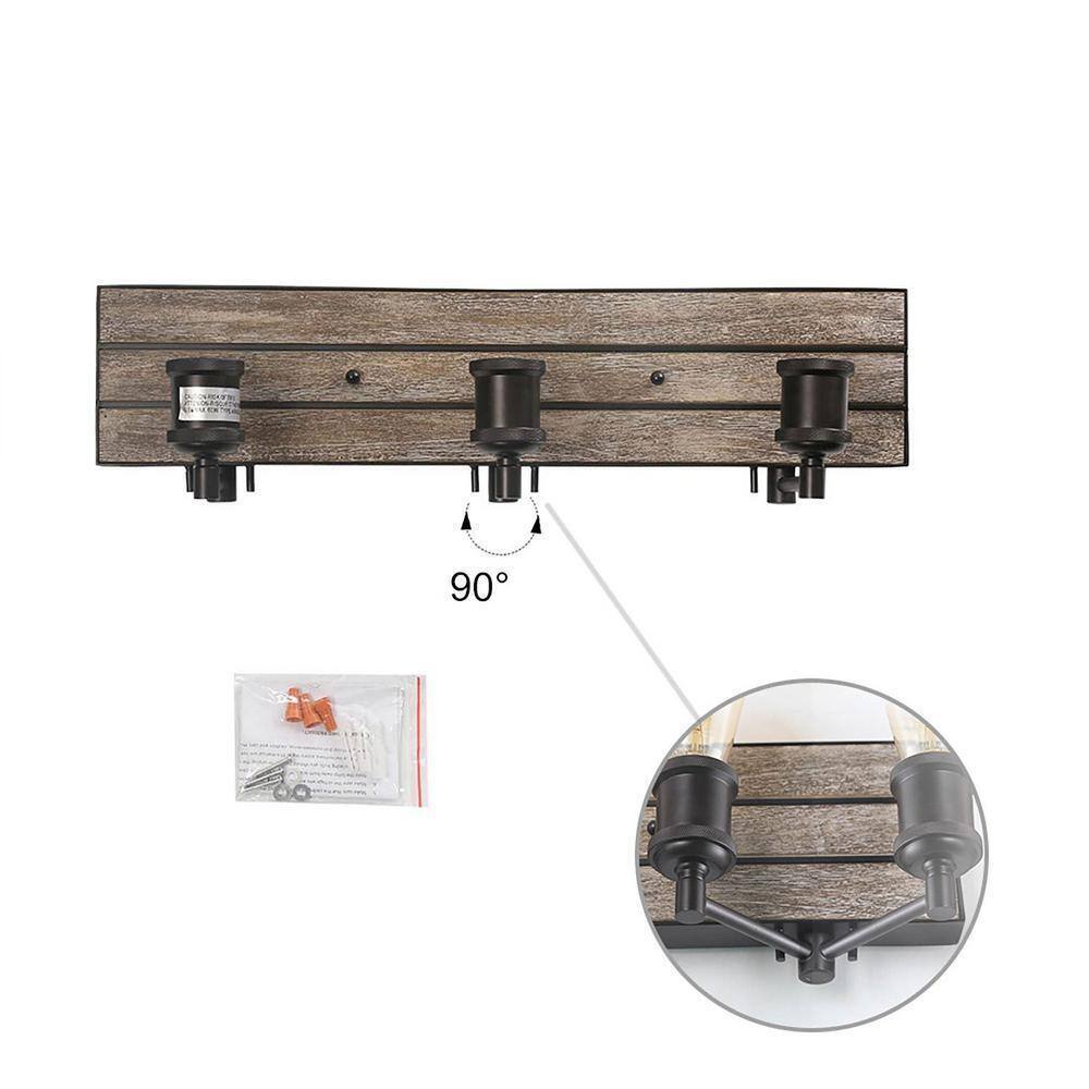 LNC Farmhouse Wood Bathroom Vanity Light 3-Light Rustic Dark Brown Wall Sconce