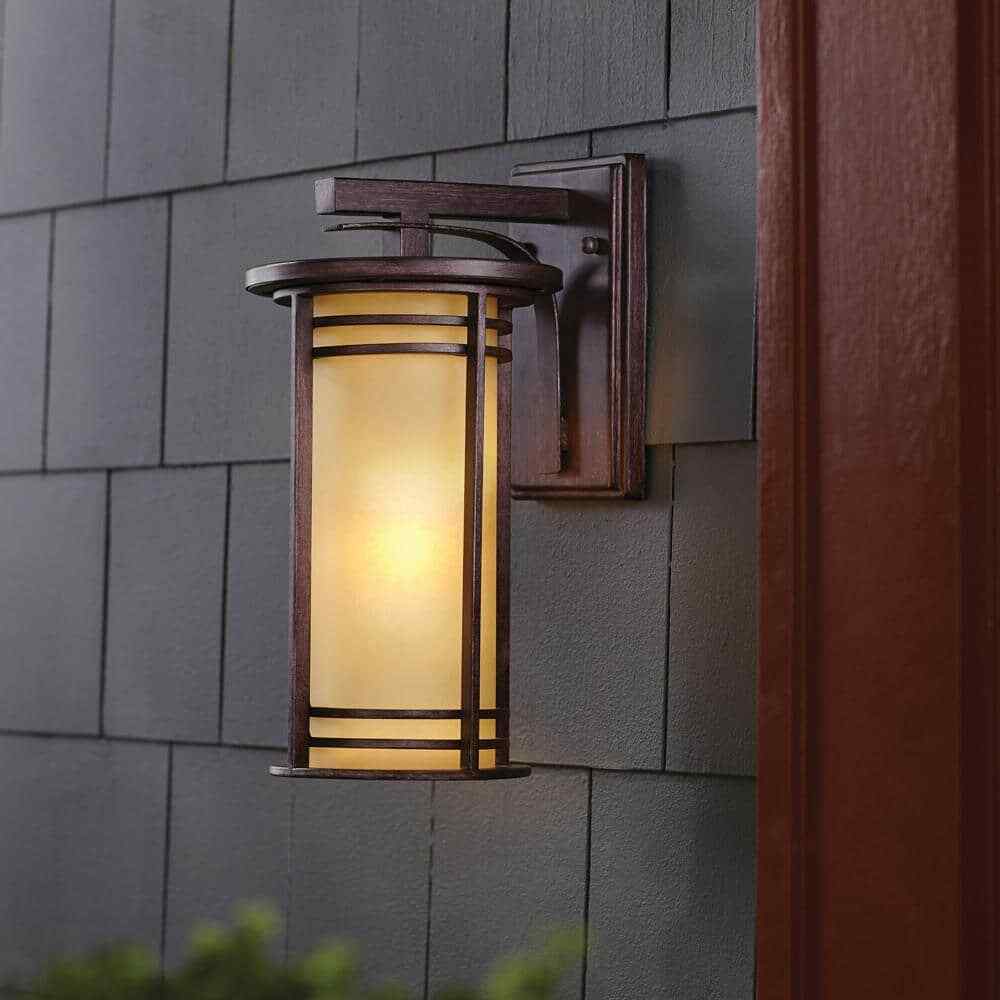 Home Decorators 15 in. 1-Light Bronze Outdoor Wall Lantern Sconce w/ Amber Glass