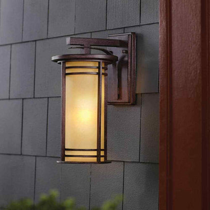 Home Decorators 15 in. 1-Light Bronze Outdoor Wall Lantern Sconce w/ Amber Glass