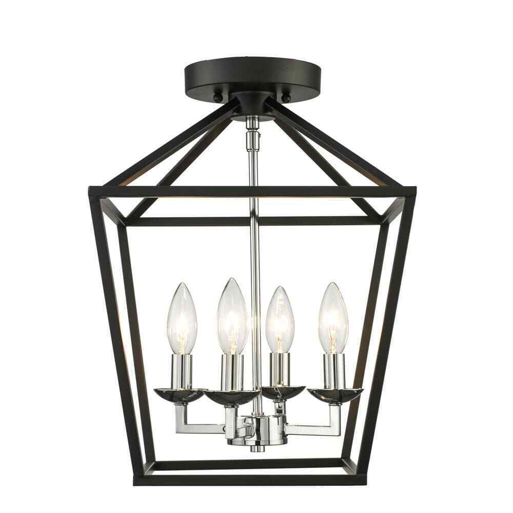Home Decorators Weyburn 16.5 in. 4-Light Black/Chrome Lantern Semi-Flush Mount