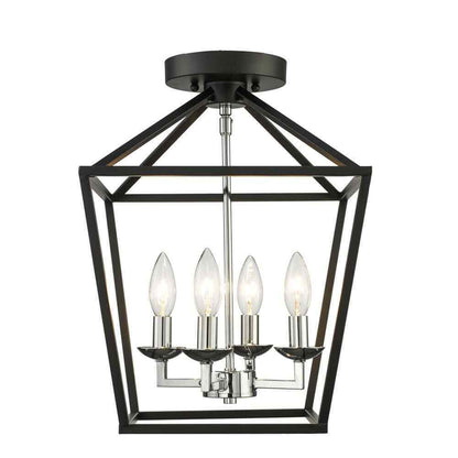 Home Decorators Weyburn 16.5 in. 4-Light Black/Chrome Lantern Semi-Flush Mount