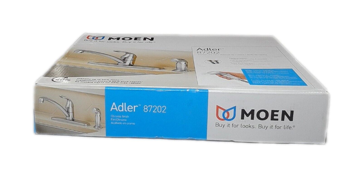 MOEN Adler Single-Handle Low Arc Kitchen Faucet in Chrome w/ Side Sprayer