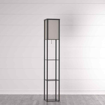 Hampton Bay 62.75 in. Black w. Antique Brass Shelf Floor Lamp AF33904