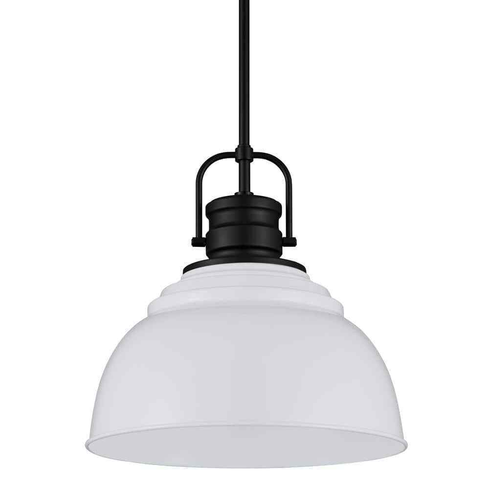 Home Decorators Shelston 13 in. Black and White Farmhouse Pendant Light Fixture