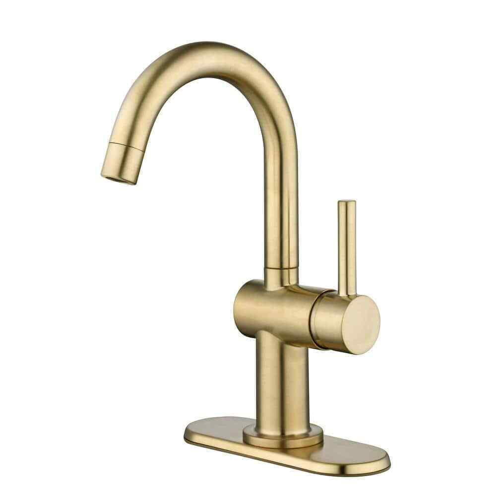 Glacier Bay Dorind Single Hole Deck Mount High-Arc Bathroom Faucet in Matte Gold