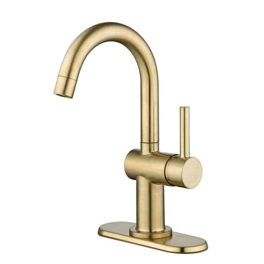 Glacier Bay Dorind Single Hole Deck Mount High-Arc Bathroom Faucet in Matte Gold