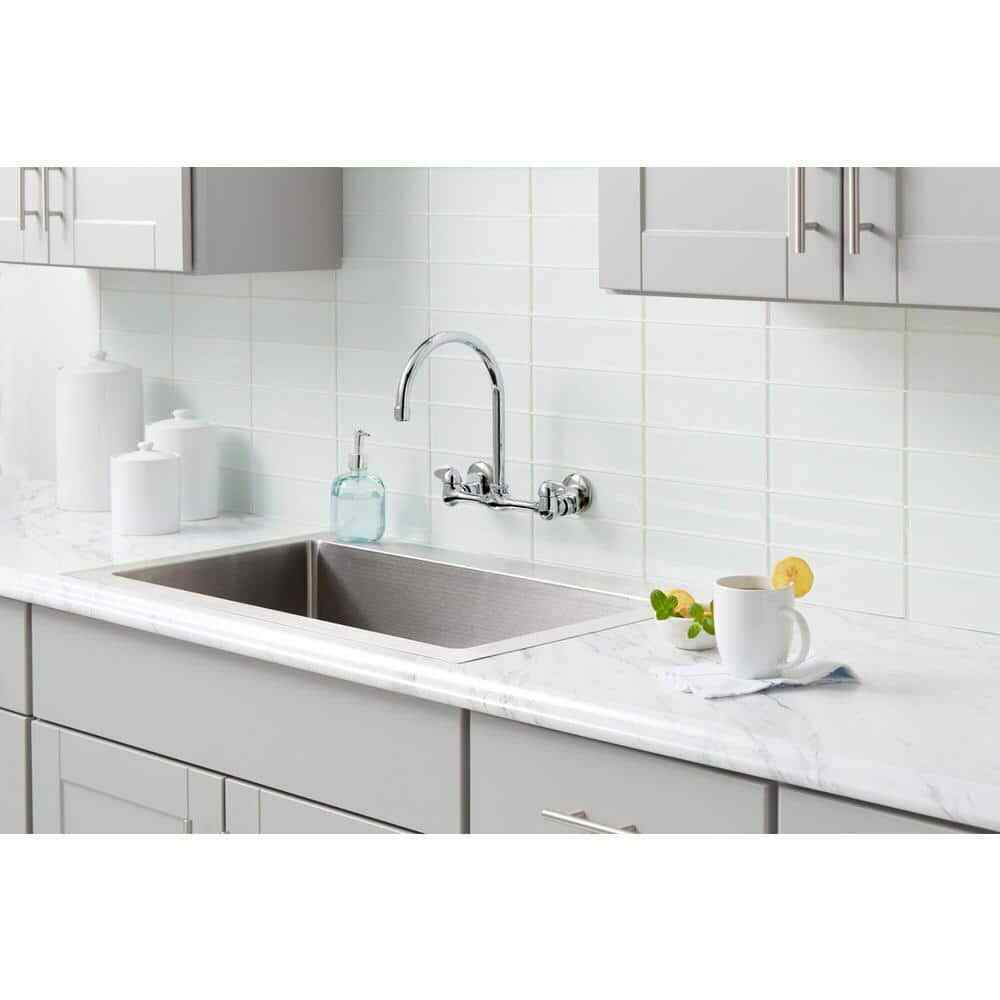 Glacier Bay Builders Double-Handle Wall Mount Standard Kitchen Faucet Chrome