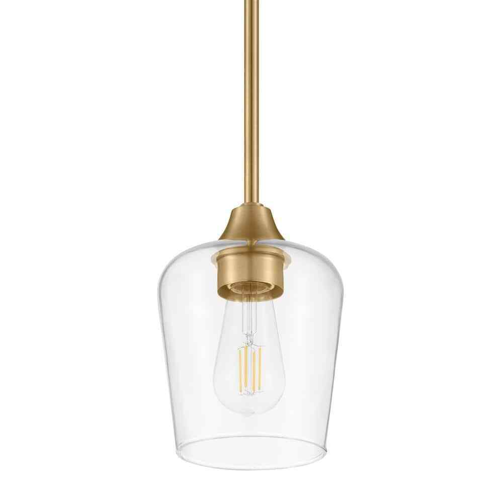 Hampton Bay Pavlen 5.5 in. Antique Brass Mini Pendant w/ Clear Glass Shade