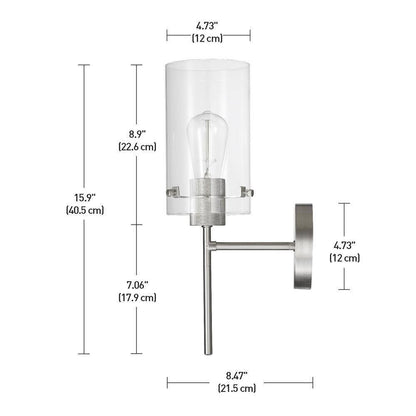 Globe Electric Cusco 1-Light Brushed Nickel Wall Sconce with Clear Glass Shade
