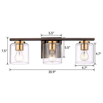 JAZAVA 20.9 in. 3Oil Rubbed Bronze and Gold Finish Vanity Light w/ Glass Shade