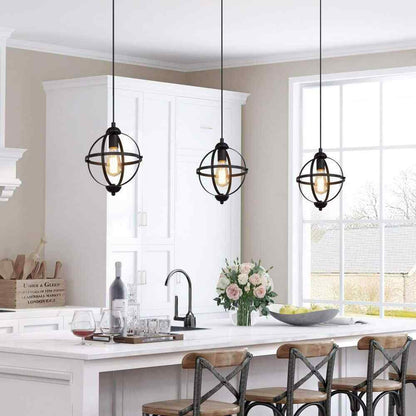 LNC Black Pendant Light Modern Globe Cage Geometric Kitchen Island Chandelier