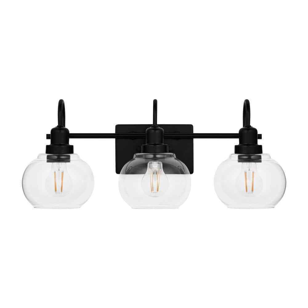 Home Decorators Halyn 23 in. 3-Light Matte Black Bathroom Vanity Light