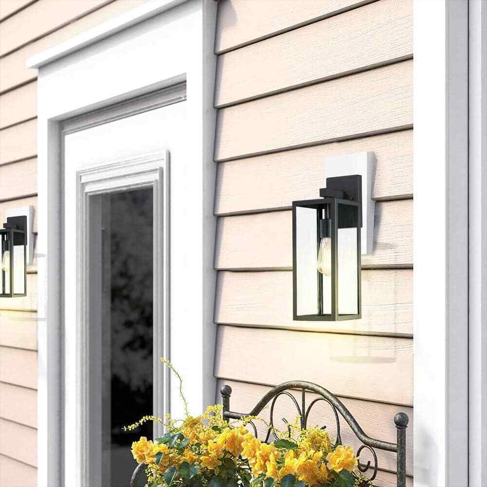 Hukoro Martin 17.25 in. Matte Black Finish Outdoor Wall Lantern Sconce 2-Pack