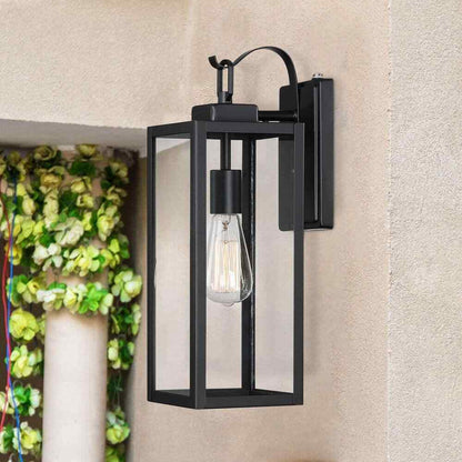 Pia Ricco Matte Black Dusk to Dawn Hardwired Outdoor Lantern Wall Sconce