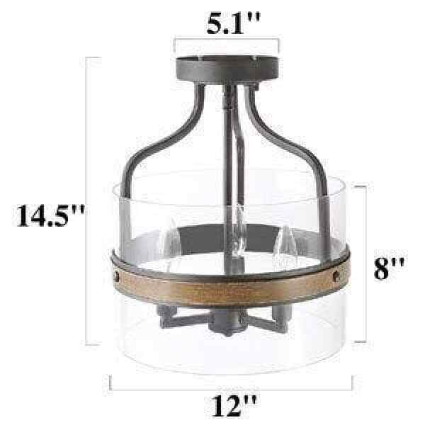 LNC Modern Farmhouse Drum Ceiling Light w/ Faux Wood Accent Clear Glass Shade