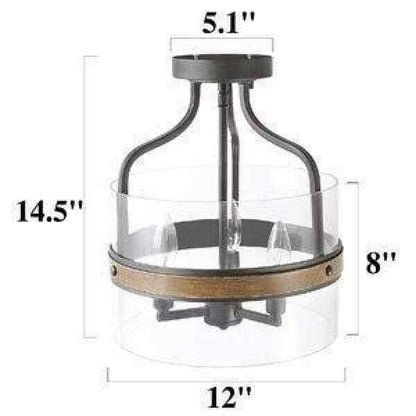 LNC Modern Farmhouse Drum Ceiling Light w/ Faux Wood Accent Clear Glass Shade