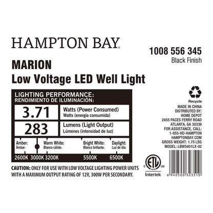 Hampton Bay Marion 25-Watt Equivalent Low Voltage Black LED Outdoor Well Light